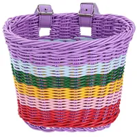 Wisafory Fahrradkorb für Kinder, Kinderfahrradkorb Vorne Fahrradkörbchen Geflochten Laufrad Korb Lenkerkorb Kinder Handgewebter Kleiner Fahrradkörbchen für Outdoor-Radfahren Regenbogen Mittel