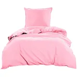 Wometo Bettwäsche Renforce Stone-Washed 135x200 & 80x80 100% Baumwolle - rosa OekoTex weich modern Used-Look Leinen-Optik