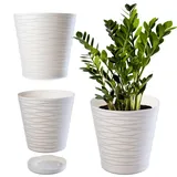 Kadax Blumentopf mit Untersetzer, Pflanzkübel für Innen, Leichter Blumenkübel, Pflanztopf aus Kunststoff, runder Übertopf für Blumen, Pflanzen, Haus, Pflanzgefäß (21cm, Creme)