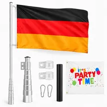 onbest Fahnenmast | mit Bodenhülse und Karabiner | 6,2 m | inklusive Deutschlandfahne | Partyfahne