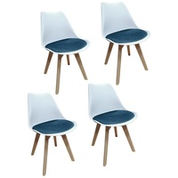 HTI-Living Esszimmerstuhl Stuhl Atlanta Weiß, Velvet Blau (Set, 4 St), Esszimmerstuhl Kunststoffschale Samtbezug Holzfüße blau|weiß