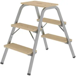 PROREGAL Stahl-Holz-Tritt | 2x3 Stufen | aus Stahl mit Holz-Stufen