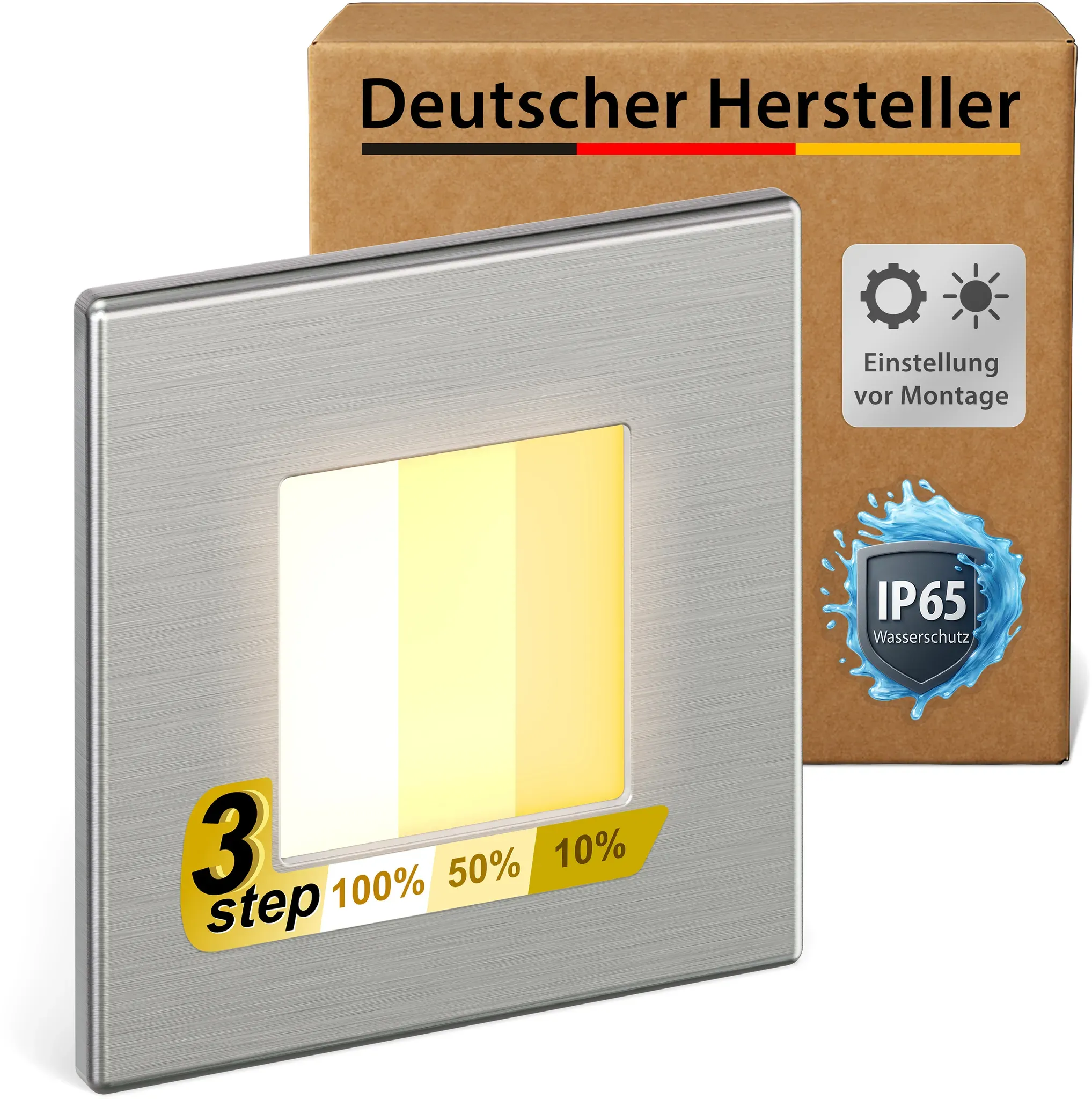 ledscom.de LED Treppenlicht/Wandeinbauleuchte FEMA für innen und außen, eckig, edelstahl, 80 x 80mm, warmweiß