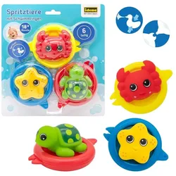 Idena Badespielzeug Spritztier-Set mit Schwimmringen 6-teilig, Badespielzeug-Set Wasserspielzeug Badewannenspielzeug bunt
