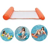 Shmshng - Aufblasbares Schwimmbett, Ultra-bequeme Wasserhängematte Mit Netz, Aufblasbarer Kopf- Und Fußteil-poolhängematte, Wasserluftmatratze, Schwimmender Loungesessel (orange)