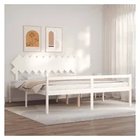 vidaXL Bett Seniorenbett mit Kopfteil 200x200 cm Weiß Massivholz weiß 205.5 cm x 205.5 cm x 80.5 cm