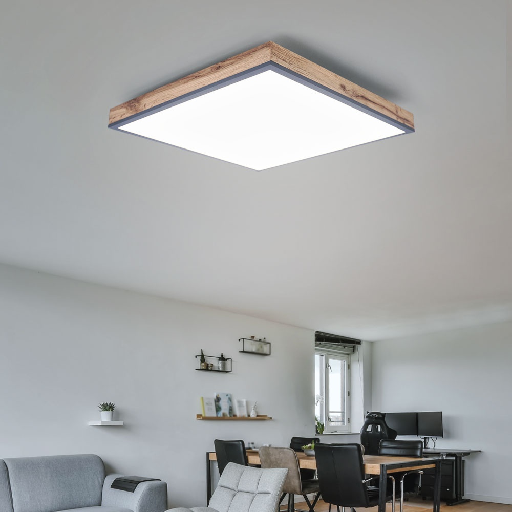 Deckenleuchte Designleuchte Deckenlampe Wohnzimmerleuchte Küche, Holzoptik weiß opal graphit, 1x LED 12 Watt 750 Lumen warmweiß, HxLxB 6x30x30 cm