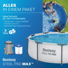 BESTWAY Steel Pro Max Frame Pool Set 305 x 76 cm lichtgrau inkl. Filterpumpe