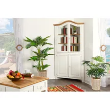 1a Direktimport Eck-Vitrine, Eckvitrine MEXICO Weiss / Natur, Massivholz Pinie, aus Mexiko, Landhausstil