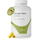 VitaCare Omega 3 plus, 90 hochdosierte Fischöl-Kapseln, Nahrungsergänzungsmittel mit Omega-3-Fettsäuren, 540mg EPA & 360mg DHA, frei von Zusätzen