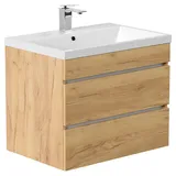 Lomadox Waschtisch FROME-02, 70 cm, hängend, Eiche, mit 2 Schubladen braun