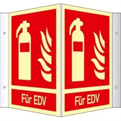 Winkelschild Feuerlöscher(FÜR EDV) ISO 7010, Kunstst., nachl.,160-mcd,200x250 mm