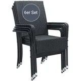 Juskys Polyrattan Gartenstühle Yoro 6er Set Stapelbar mit Armlehnen Schwarz