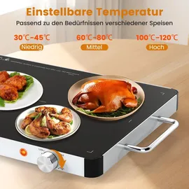 Goplus Elektrische Warmhalteplatte, Wärmeplatte mit 30°C-120°C einstellbare Temperatur, gehärteter Glas & Seitengriffe, Heizplatte Buffetwärmer für Partys (M, 48 x 32 x 4 cm)