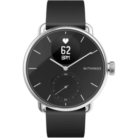 Withings ScanWatch 38 mm schwarz/silber, Silikonarmband schwarz/silber