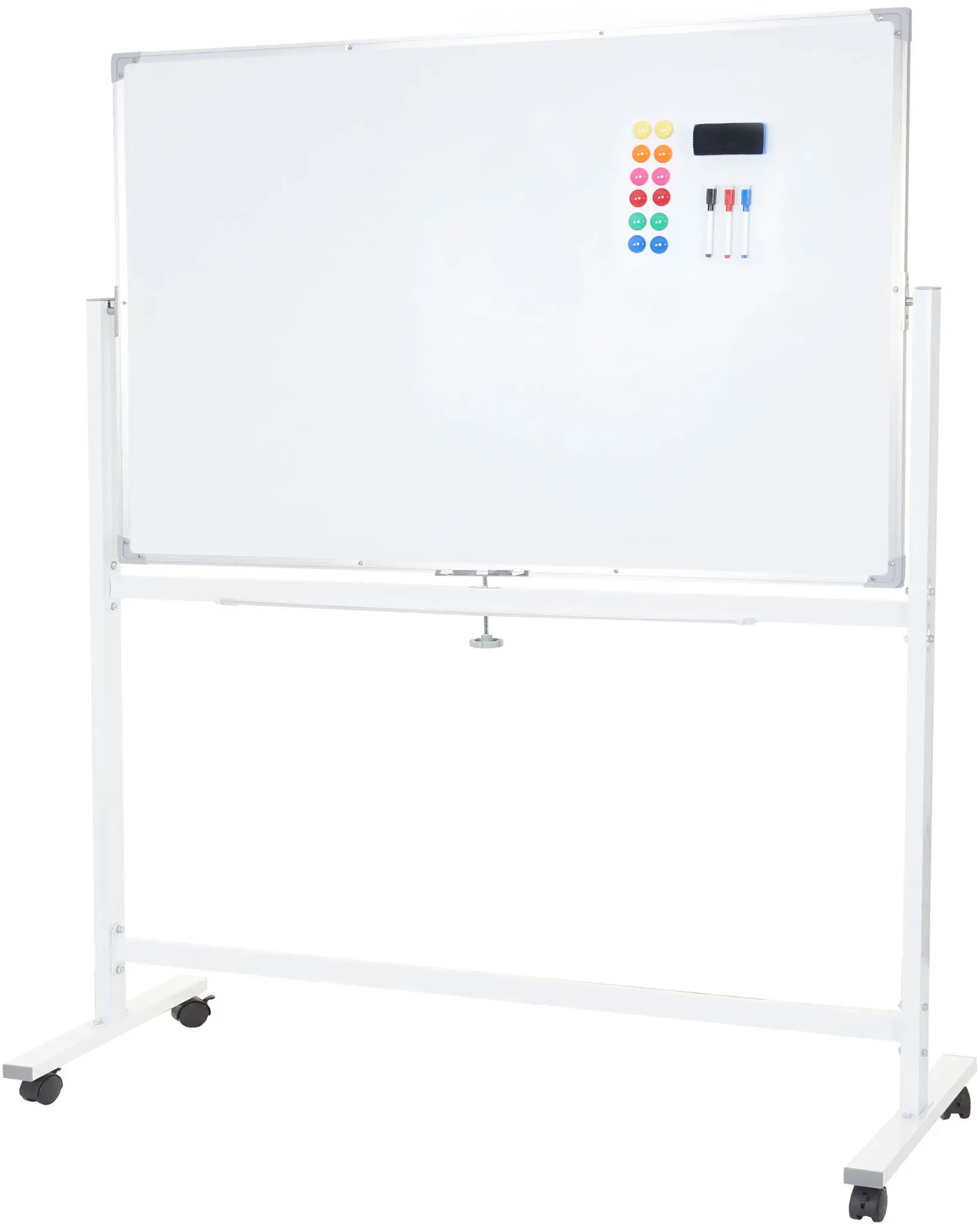 Whiteboard HWC-C85, Magnettafel Memoboard Pinnwand, mobil rollbar inkl. Zubehör ~ 120x90cm