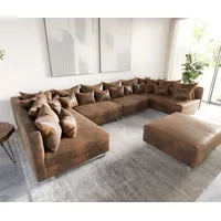 DELIFE Wohnlandschaft Clovis XL Braun Antik Optik modular Hocker - Braun