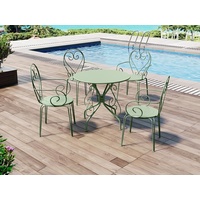 MYLIA Garten-Essgruppe: Tisch + 4 stapelbare Sessel - Metall in Eisenoptik - Grün - GUERMANTES von MYLIA