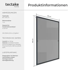 Tectake Fliegengitter mit Aluminiumrahmen 80 x 100 cm Grau