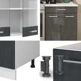 Livinity Küchenzeile R-Line 200 cm Schwarz Beton Weiß ohne Arbeitsplatte