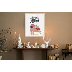Bild mit Rahmen QUEENCE "Schlitten", braun (farbe rahmen: natur, farbe bild(er): braun), B:50cm H:70cm T:1,5cm, Acrylglas, Holzrahmen, Bilder, Premium Rahmenbild, liebevolle Handarbeit