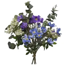 2474U Kunstblumen-Strauß Eva Seidenblumen im Strauß gebunden aus Glockenblumen, Holunder und Eucalyptus - Naturgetreu - Witterungsbeständig (1)
