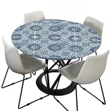 Morbuy Rund Tischdecke Elastisch, Jacquard Rund Tischdecken Wasserdicht Lotuseffekt Abwaschbar Abwischbar Tischtuch für Dekoration Küchentisch Garten Outdoor (Durchmesser 90cm,Blau)