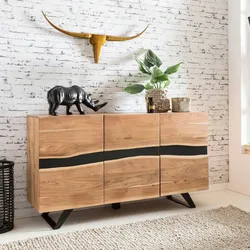 Kadima Design Massiv-Holz Akazie Sideboard, Natur Baumkante, Landhaus-Stil. 148x43x85 cm