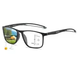 Generisch Photochrome Progressive Multifokus Lesebrille, Selbsttönende Lesebrille, Anti-Blaulicht Lesebrille, UV-Schutz Sonnenbrille für Männer und Frauen, zum Lesen im Freien(Black/Grey,1.5 x)