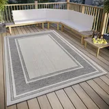 HANSE HOME Cast In- & Outdoor Wetterfest – Modernes Muster Zweifarbig, Wasserfest robuster Aussenteppich Flachgewebe für Garten, Balkon, Terrasse, Wohnzimmer – Beige Grau, 63x120cm