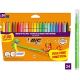 BIC Kids Kid Couleur, 24er Set Auswaschbare Kinder-Filzstifte, inkl. Neonfarben,