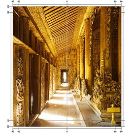 Wallario selbstklebende Duschrückwand x 200 cm mit Motiv Buddhistischer Tempel aus Holz - Mandaley - Wandverkleidung mit Hochglanzlaminat in Gl...
