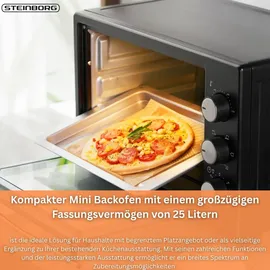 Steinborg Minibackofen 25 Liter | Pizzaofen | 3 in 1 Backofen | Backofen mit Umluft Schwarz