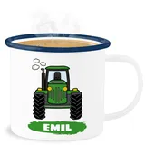 Emaille Becher Blechbecher - Traktor Trekker Buldog Schlepper - 300 ml - Weiß Blau - tasse name trecker bauer personalisierte tractors kinder traktorfans tassen landwirt trinkbecher traktor,