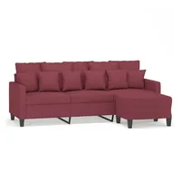 VidaXL 3-Sitzer-Sofa mit Hocker Weinrot 180 cm Stoff