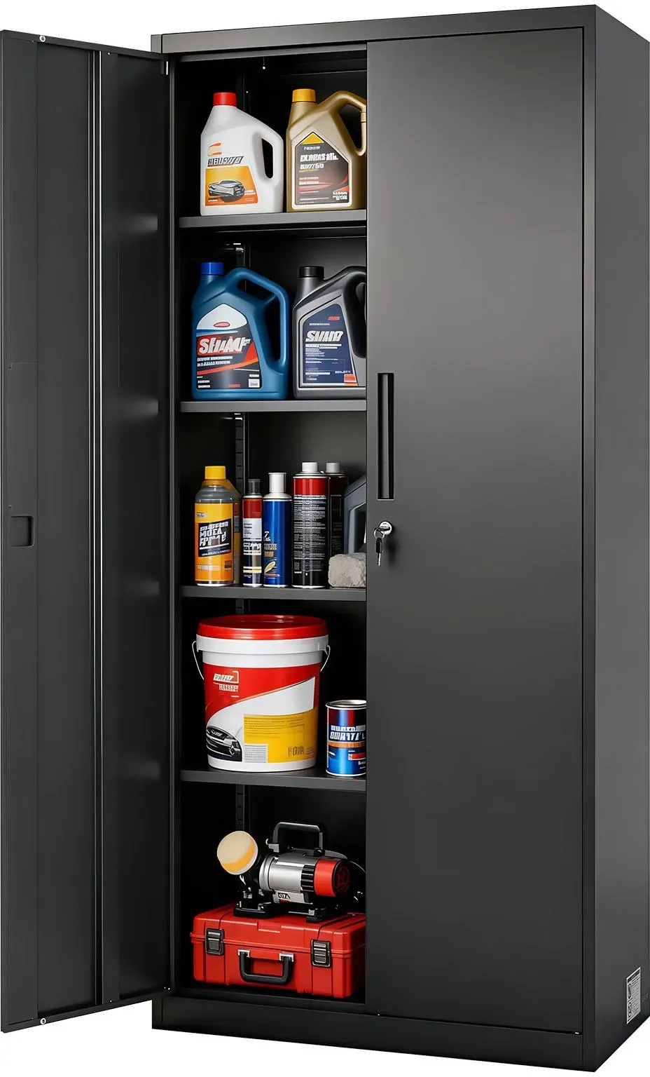 VEVOR Aktenschrank 80x40x175 cm, Abschließbarer Stahl-Mehrzweckschrank mit 4 verstellbaren Einlegeböden, 2 Magnettüren, 2 Schlüsseln & 5 Ebenen, für Lager, Keller, Waschküche, Büro, Schwarz