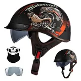Motorradhelm Retro Halbhelm, Halbschale Jethelm, ECE-Zulassung, Mit Brille Und Gesichtsabdeckung, Für Bike Cruiser Chopper Moped Scooter, für Damen und Herren Erwachsene, M~XXL