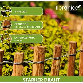 Floranica Staketenzaun aus Haselnuss mit Pfosten 50 cm hoch x lfm Lattenabstand 4-6 Kastanie Gartenzaun Beeteinfassung Steckzaun Rollzaun