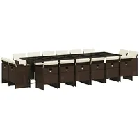 VidaXL 17-tlg. Garten-Essgruppe mit Kissen Braun Poly Rattan