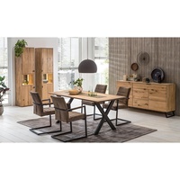 Massivholz Esszimmer Möbel Set Eiche Graniteinlage Vitrine Tisch Sideboard