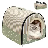 WIYETY Katzenhaus für Draußen Winterfest: Katzenhaus Outdoor, Katzenbett Höhle, Faltbares Katzenbett Outdoor für Kätzchen Kaninchen Meerschweinchen Tierheim Streuner Haustiere (Grün, 37x32x30cm)