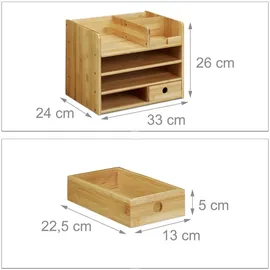 Relaxdays Schreibtisch Organizer, Briefablage A4, Notizzettel und Stifte ordnen, Schublade, Ordnungssystem Büro, Bambus