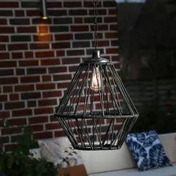 LED Solar Hängeleuchte schwarz Kunststoffseil Solarleuchte für Terrasse Balkon