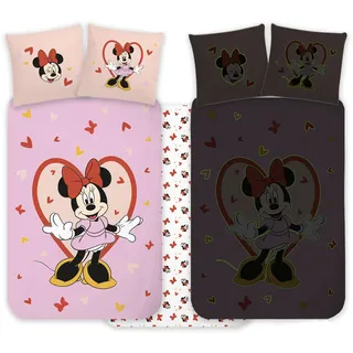 Brandmac Minnie Mouse Bettwäsche Set 100x135 cm + Kissenbezug 40x60 cm 100% Baumwolle | Nachtleuchtender Stil Baby Bettwäsche Set perfekt für Kinder | Minnie Mouse weiche Wendebettwäsche für Mädchen