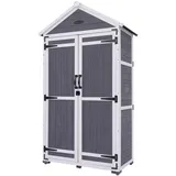 HOMAVO Gerätehaus Holz mit UV-Schutz Pultdach, Gartenhaus Holz mit Boden, 99.3 × 56.5 × 178 cm, Geräteschuppen für Garten, Terrasse, Hinterhof... - Grau