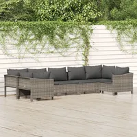 Ankonbej 7-tlg. Garten-Lounge-Set mit Kissen Grau Poly Rattan