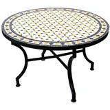 Marrakesch Orient & Mediterran Interior Mosaiktisch Ø 80 x 45 cm Blau/Gelb/Weiß