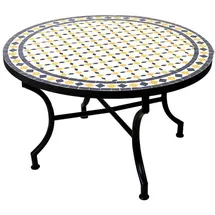 Marrakesch Orient & Mediterran Interior Mosaiktisch Ø 80 x 45 cm Blau/Gelb/Weiß