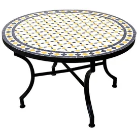 Marrakesch Orient & Mediterran Interior Mosaiktisch Ø 80 x 45 cm Blau/Gelb/Weiß