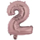 Homéa, Ballon Zahl 2, Metallise, aus Aluminium, mit Strohhalm, Höhe 40 cm, Roségold